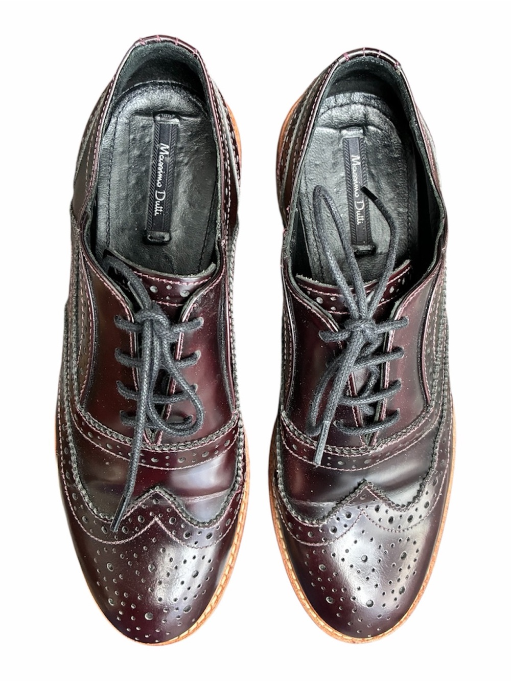 Women's Burgundy Wingtip Oxford Flats - Lace-Up Loafers Sz 38 or sz7 - Picture 2 of 7